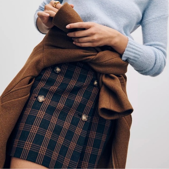 Madewell Dresses & Skirts - Madewell Double Breasted Plaid Brown and Black Women's Mini Skirt